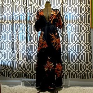 Long black floral print dress